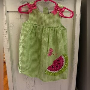 Green & White Seersucker Dress